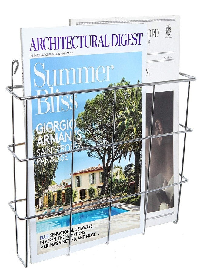INDIAN DECOR 10007 Modern Wall Mounted Silver Metal Magazine Storage Basket/Hanging Office File Holder/Newspaper Rack - Image 1